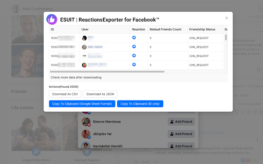 ESUIT | Reactions Exporter for Facebook™ screenshot