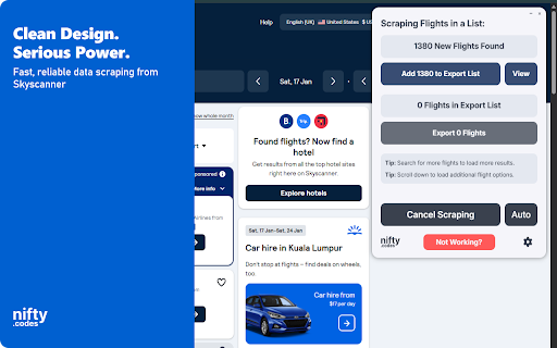 S-Flights Scraper: Export Flights, Hotels, Car Hire & More screenshot