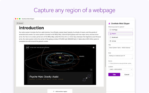 OneNote Web Clipper screenshot