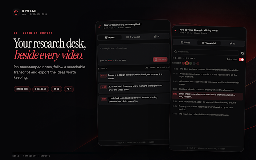 Kiwami – Controls, Notes & Study Tools for YouTube screenshot
