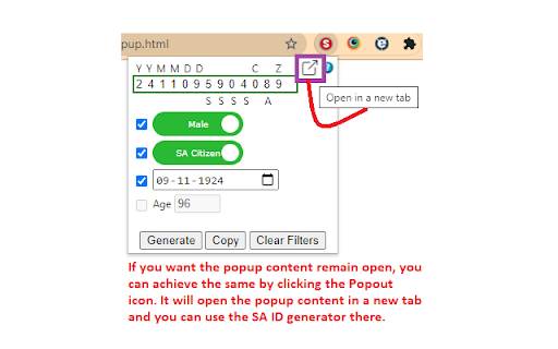 SA ID Generator - Apply Filters, Get Details screenshot