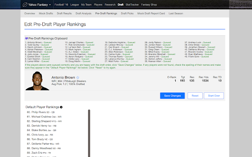 Pre-Draft Rankings for Yahoo Fantasy Sports screenshot