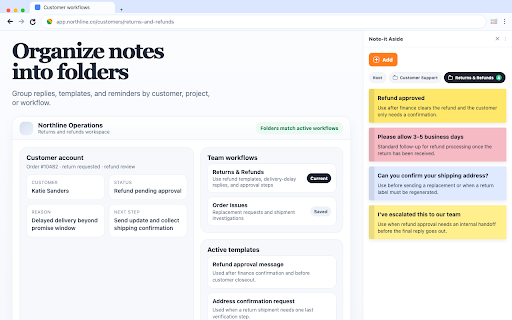 Sticky Snippets · Note-it Aside · Customer Service, Sales & IT Support screenshot