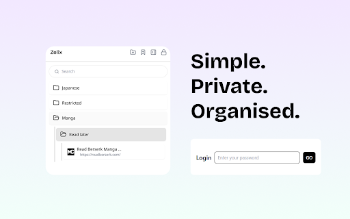 Zelix - Password Protected Private Bookmark Manager screenshot
