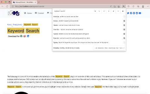 Keyword Search screenshot