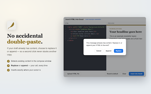 Insert HTML into Gmail screenshot