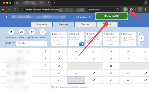 Desmos Dashboard Checkmarks screenshot