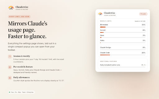 Claudewise — Usage & context transfer screenshot