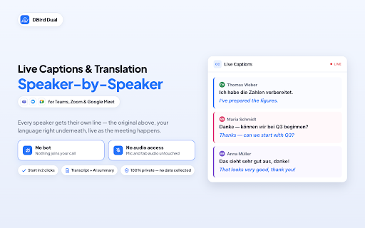 DBird Dual: Speaker-by-Speaker Live Captions & Translation screenshot