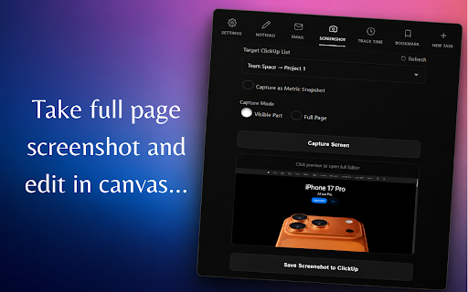 Save in ClickUp-Email,Screenshot,Task,Time,Schedule,Tags,Assignee,Capacity screenshot