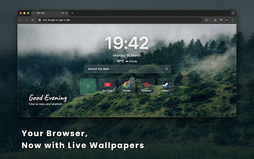 Wallsflow New Tab: Live Wallpapers, Widgets & Focus Music screenshot
