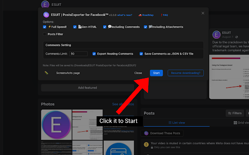 ESUIT | Posts Exporter for Facebook™ screenshot
