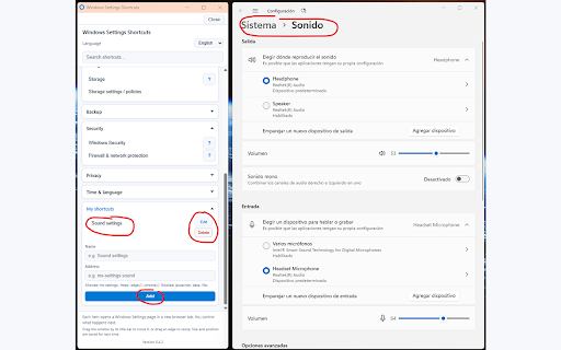 Windows Settings Shortcuts screenshot