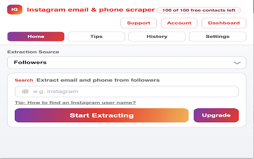 Instagram email & phone scraper screenshot