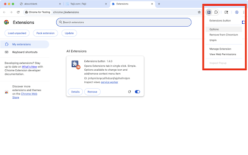Extensions button screenshot