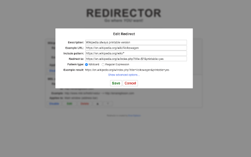 Redirector screenshot