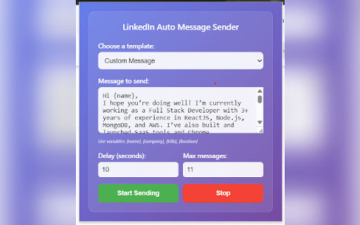 LinkedIn Auto Message Sender screenshot