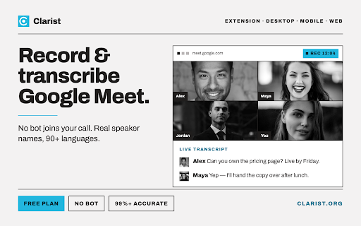Clarist: Record, Transcribe & Summarize Google Meet screenshot
