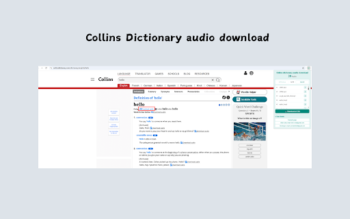 Online dictionary audio download screenshot