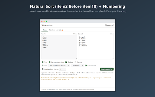 Tidy Your Lists: Sort, Dedupe & Number screenshot