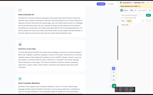 QuickAsk AI — Highlight, Summarize, Translate, Notes & Tasks screenshot