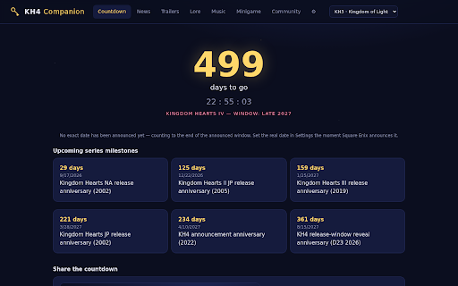 KH4 Companion — Fan Countdown & Compendium screenshot