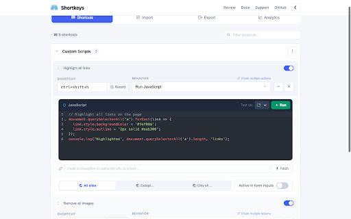Shortkeys (Custom Keyboard Shortcuts) screenshot