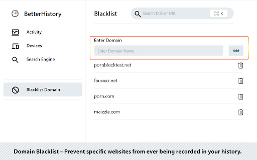 Better History | Manage, Export, and Delete History screenshot