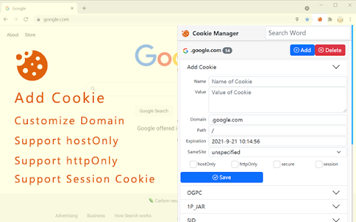 Cookie Manager screenshot