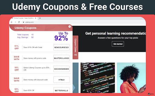 UdemySaver - Udemy Promo Codes, Deals and Cashback screenshot