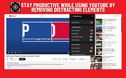 YouTube Focus - Distraction-Free Viewing screenshot