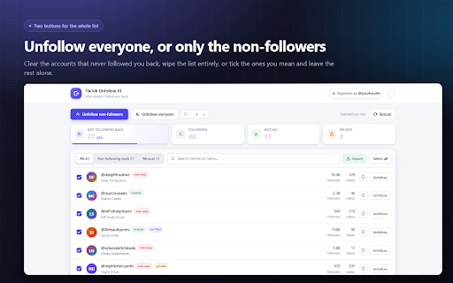 TikTok Unfollow AI - Mass & Auto Unfollow All, Everyone & Non-Followers screenshot