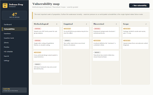 Defense Prep Workbench screenshot