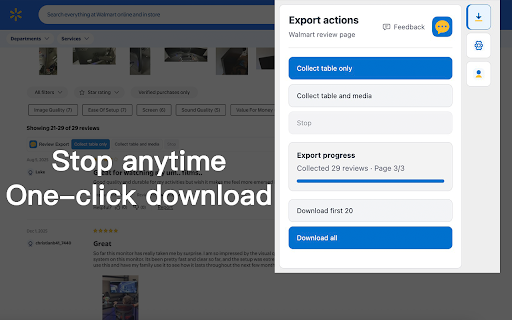 Walmart Review Export - Download Reviews to Excel & Media screenshot