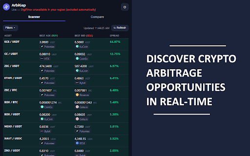 ArbiGap: Best Crypto Arbitrage Opportunities & Crypto Spread Broker Scanner screenshot