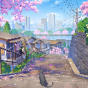 Cat in blooming silence icon