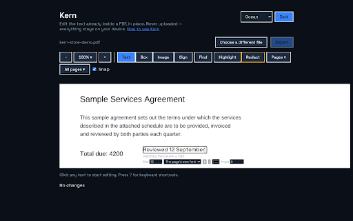 Edit & Redact PDF Text in Place | Kern screenshot