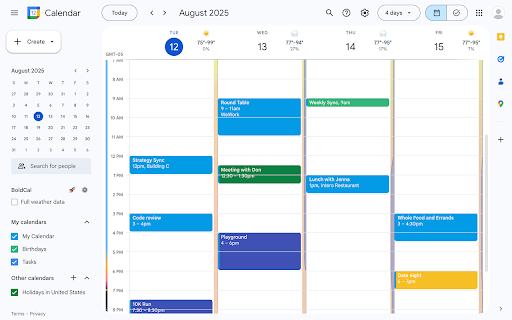 BoldCal: Weather in Google Calendar screenshot
