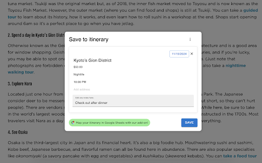 Travel Mapper: Save travel plans to Google Sheets screenshot