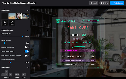 Meta Ray-Ban Display Web App Simulator screenshot