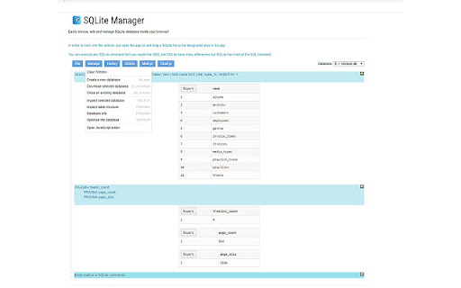SQLite Manager for Google Chrome™ screenshot
