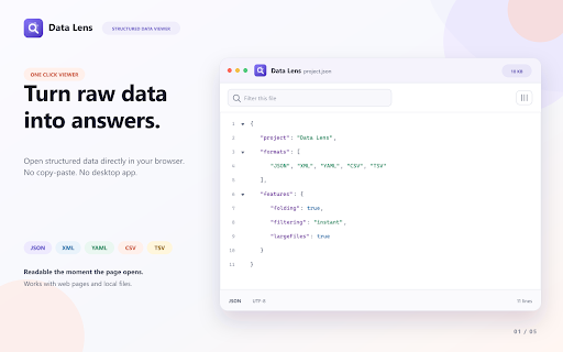 Data Lens - XML, JSON, YAML & CSV Viewer screenshot