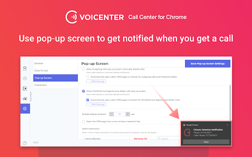 Voicenter Contact Center Chrome application screenshot