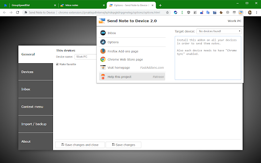 Send Note to Device screenshot