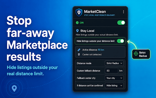 MarketClean: Facebook Marketplace Filter – Distance & Keywords screenshot