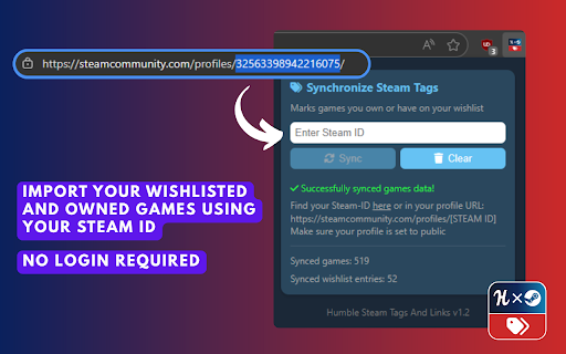 Humble Steam Tags and Links screenshot