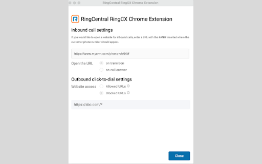 RingCentral RingCX Chrome Extension screenshot