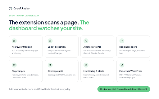 CrawlRadar - AI SEO Checker & GEO Audit screenshot