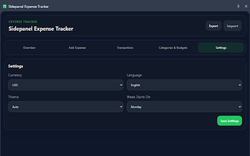 Sidepanel Expense Tracker screenshot