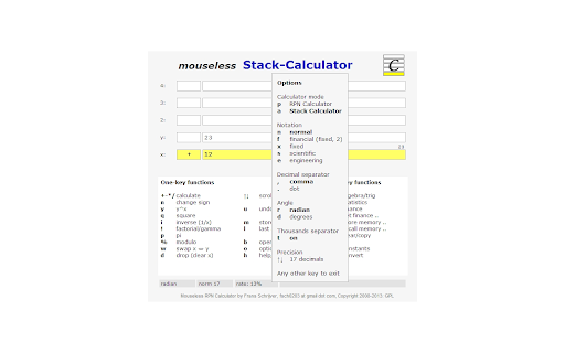 Mouseless Stack-Calculator Ext screenshot